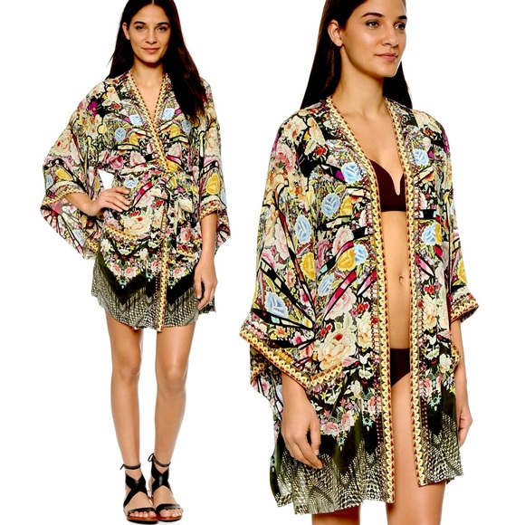 Camilla Crystal Embellished Silk Flamenco Sweep Short Kimono - Picture 2 of 5